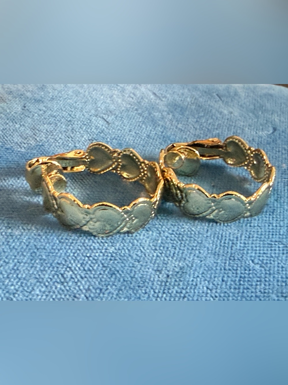 Gold-Tone Heart clip on Link Hoop Earrings